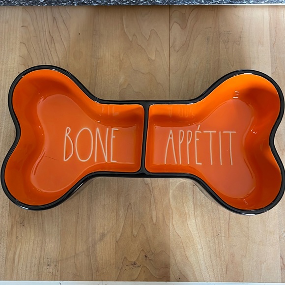 Rae Dunn Dog Rae Dunn Bone Appetit Dog Food Dish Orange Glazed Inside Black Glazed Outer